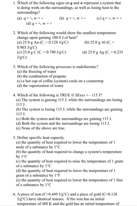 Solved 1 Which Of The Following Signs On Q And Wrepresen Chegg Com