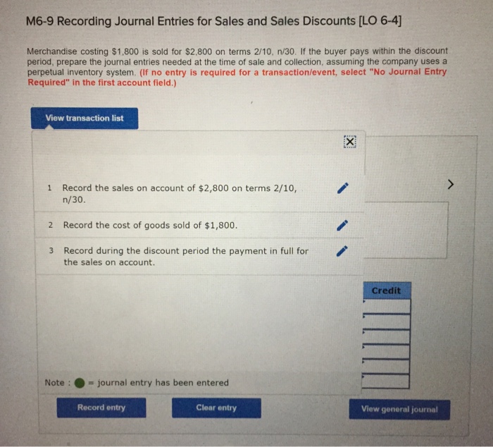 Solved M6 9 Recording Journal Entries For Sales And Sales Chegg Com