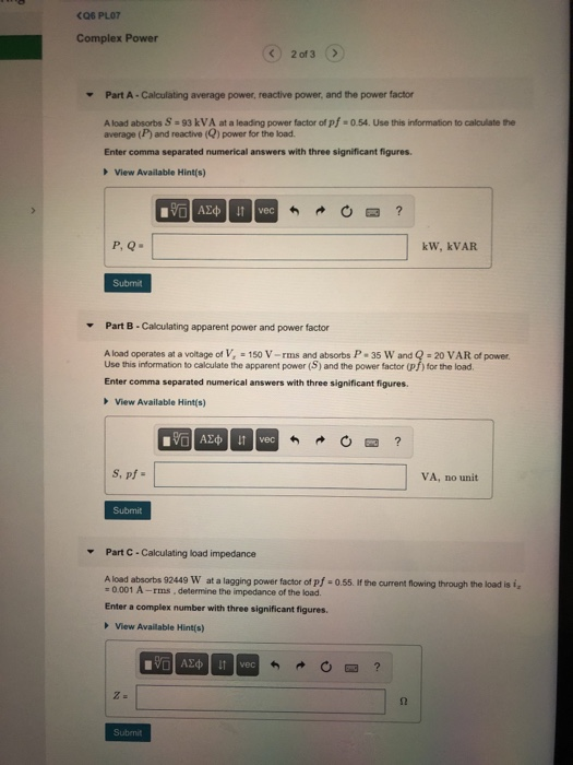 Solved 06 Pl07 Complex Power C2 Of 3 Part A Calculating Chegg Com