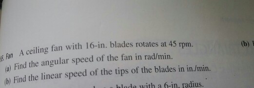 Solved Ceiling Fan With 16 In Blades Rotates At 45 Rpm A