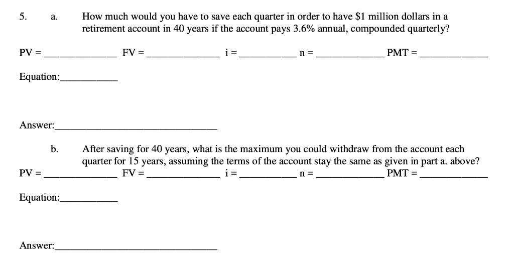 solved 5 a how much would you have to save each quarter chegg com chegg