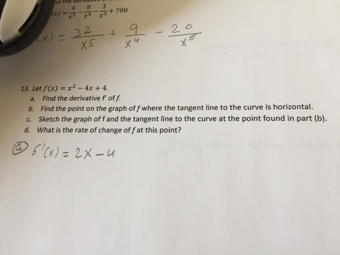 Solved Let f(x) = x^2 - 4x + 4. a. Find the derivative f