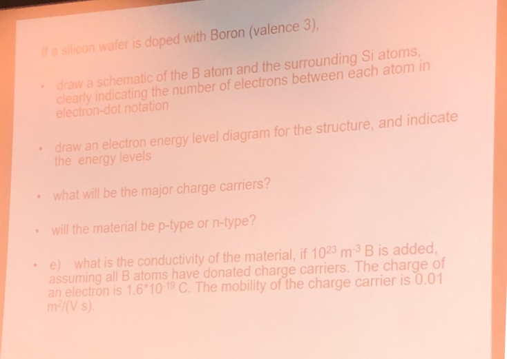 Solved A Siicon Water Is Doped With Boron Valence 3 Dra Chegg Com