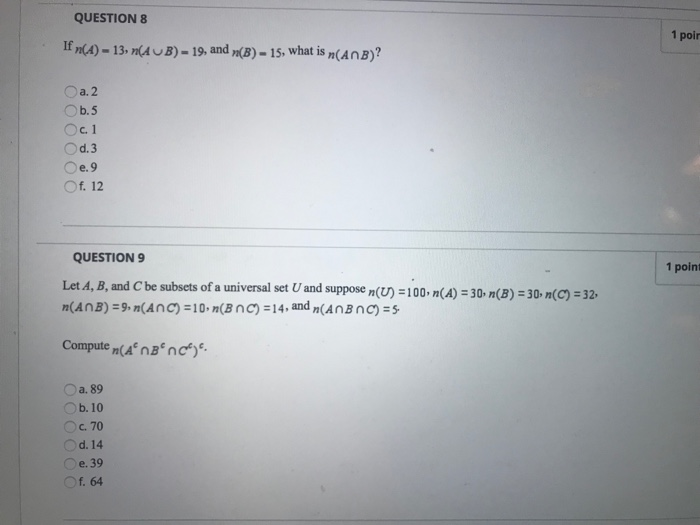 Solved Question 5 Let A And B Be Subsets Of A Universal S Chegg Com