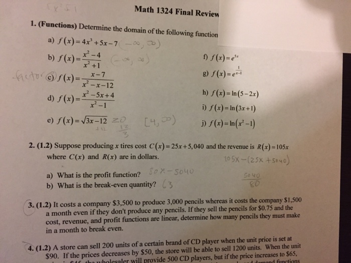 Solved Math 1324 Final Review 1 Functions Determine Th Chegg Com