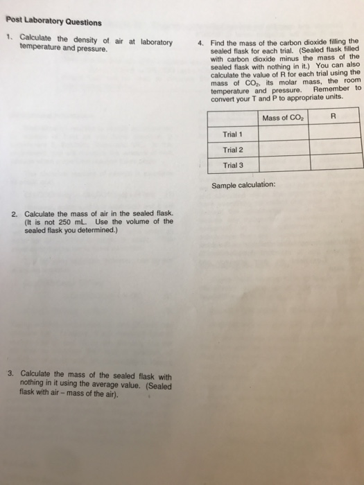 Post Laboratory Questions Calculate The Density Of