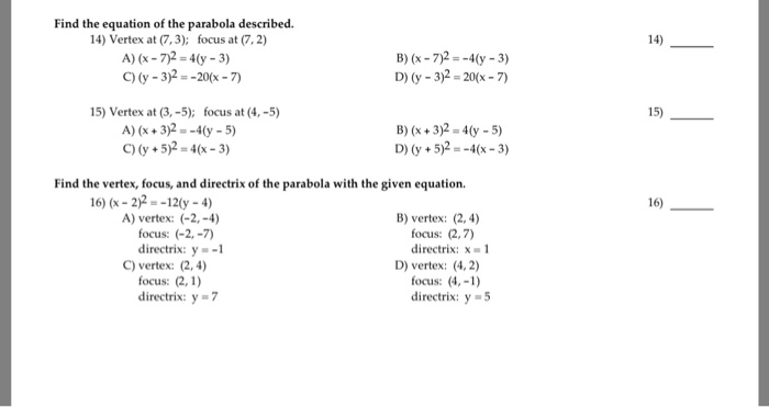 Solved Find The Equation Of The Parabola Described 14 V Chegg Com