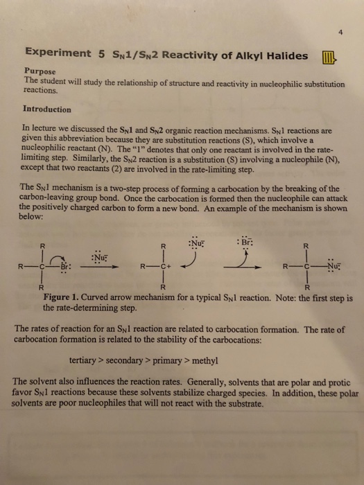 Experiment 5 Sn1 Sn2 Reactivity Of Alkyl Halides Chegg 