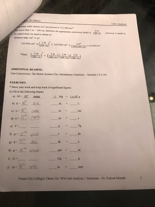 Solved 2b Intro Unit Analysis Many Cubic Meters M Are Chegg Com