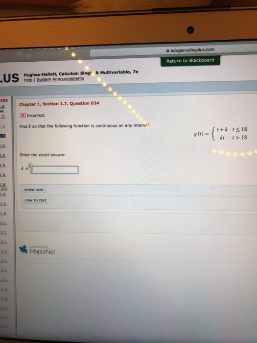 Solved Return To Blackboard Hughes Hallett Calculus Singl Chegg Com