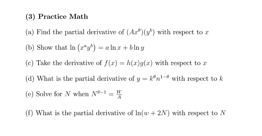 Solved 3 Practice Math A Find The Partial Derivative Chegg Com