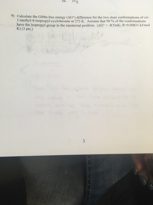Solved 9 Calculate The Gibbs Free Energy Ag9 Differenc