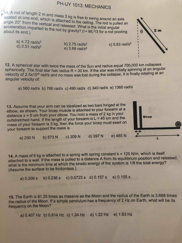 Solved Ph Uy 1013 Mechanics 1 11 A Rod Of Length 2 M An Chegg Com