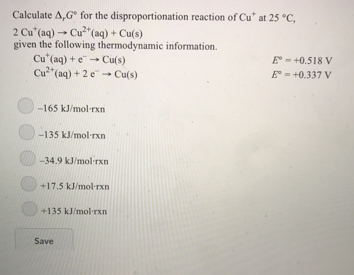Solved Calculate A Go For The Disproportionation Reaction Chegg Com