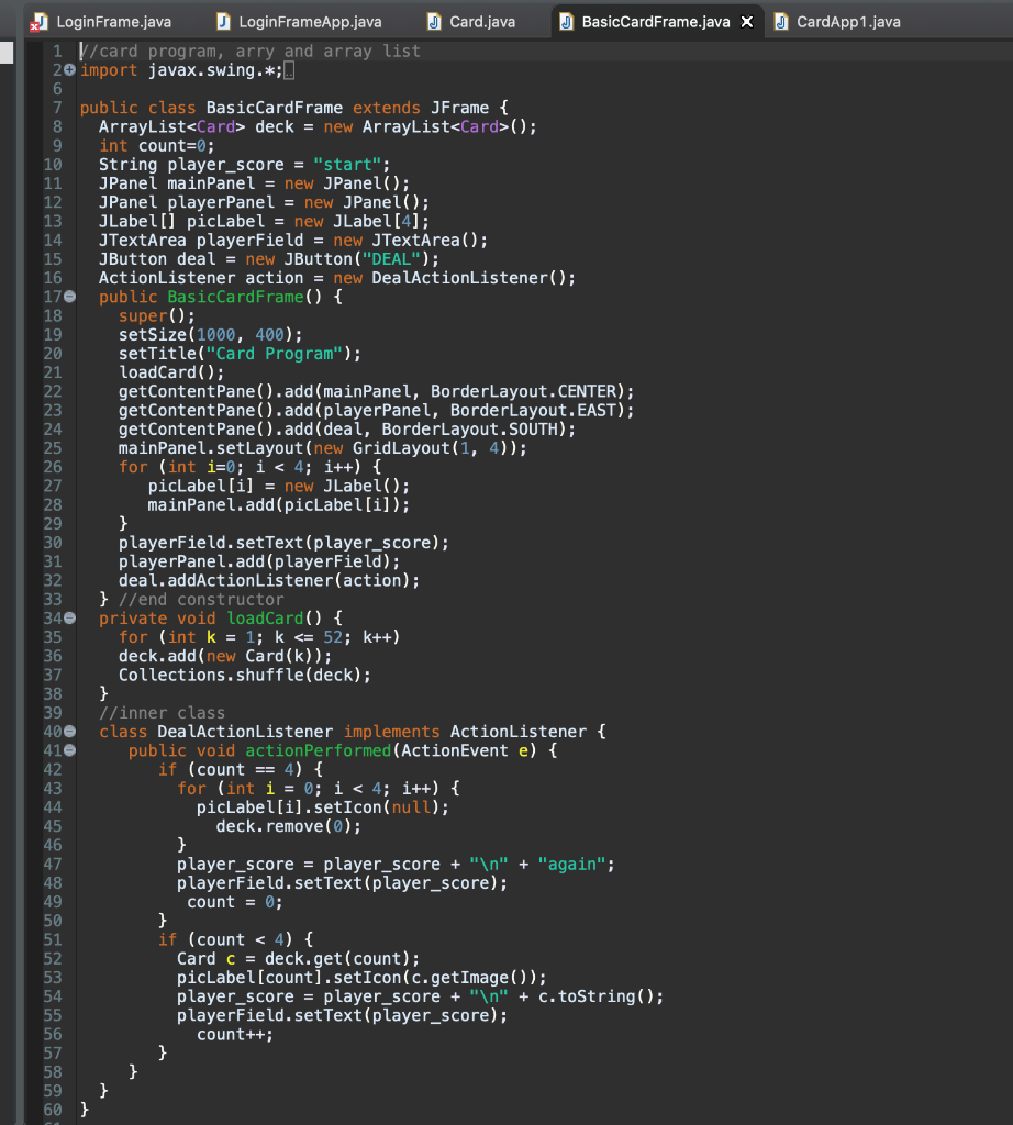 Solved Loginframejava D Loginframeappjava O Cardjava Basiccardframejava X O Cardapp1java 1 V Card Q