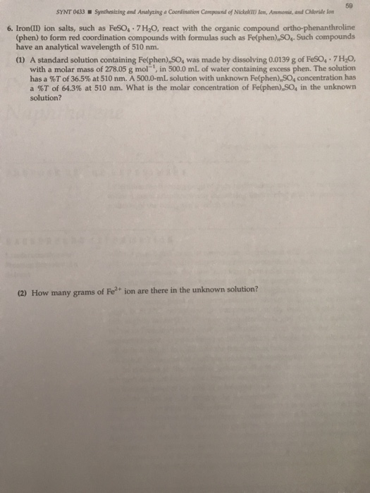 Solved Iron(II) ion salts, such as FeSO_4 middot 7H_2O, | Chegg.com