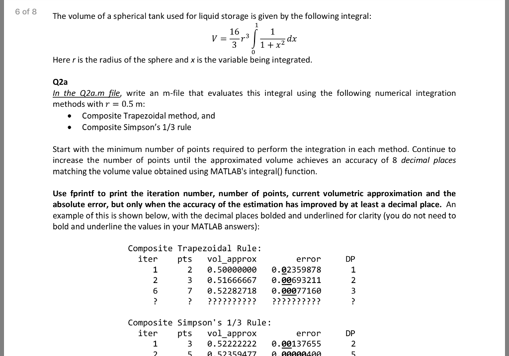 Solved 6 Of 8 The Volume Of A Spherical Tank Used For Liquid Chegg Com