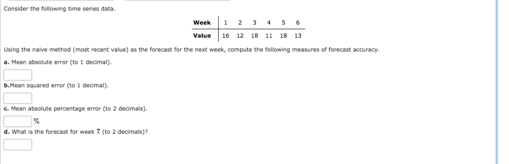 Solved Consider The Following Time Series Data Week 1 2 Chegg Com