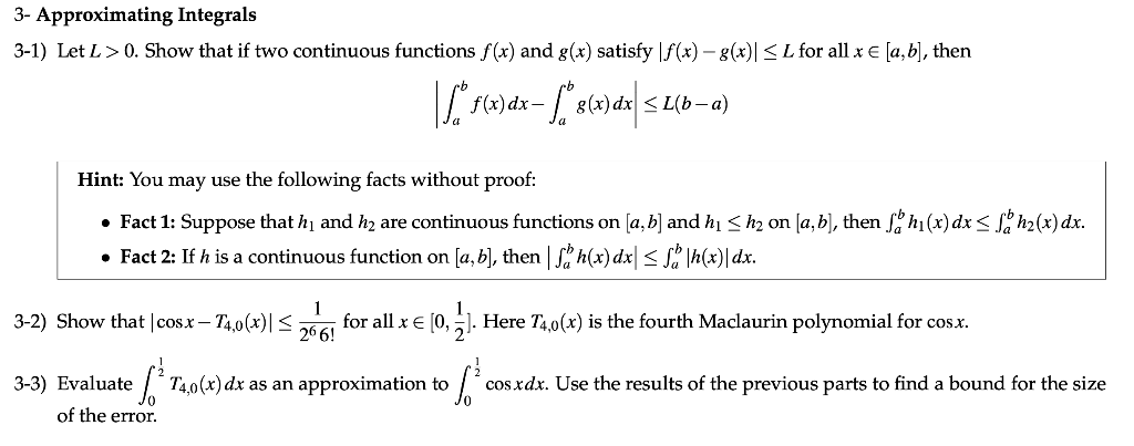 Solved 3 Approximating Integrals 3 1 Let L 0 Show That Chegg Com