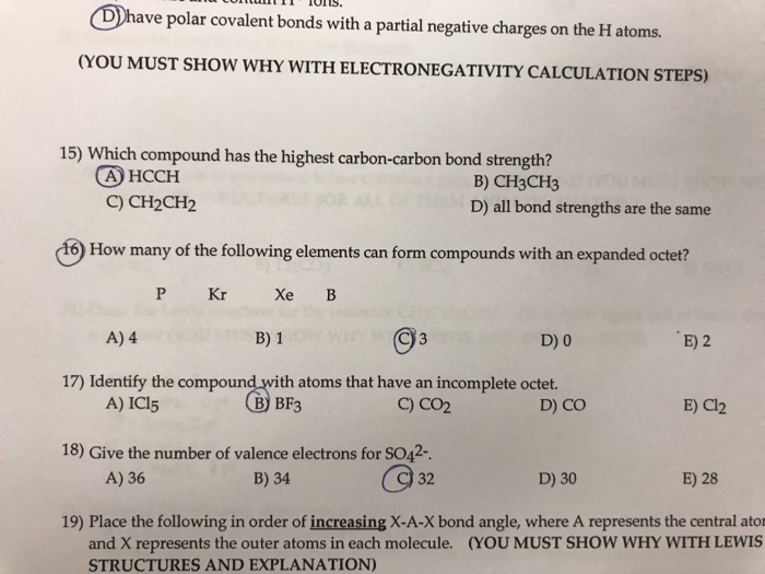 Solved Which Compound Has The Highest Carboncarbon Bond