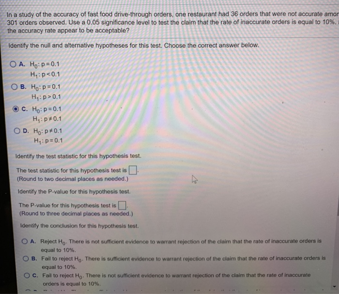 Solved In a study of fast food drive-through orders