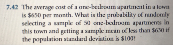 Solved The Average Cost Of A One Bedroom Apartment In A T