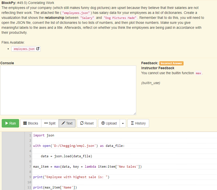 BlockPy: #495) Correlating Work The employees of your company (which still makes funny dog pictures) are upset because they b