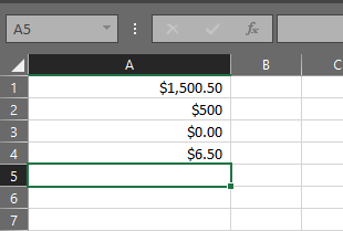 $1,500.50 $500 $0.00 $6.50