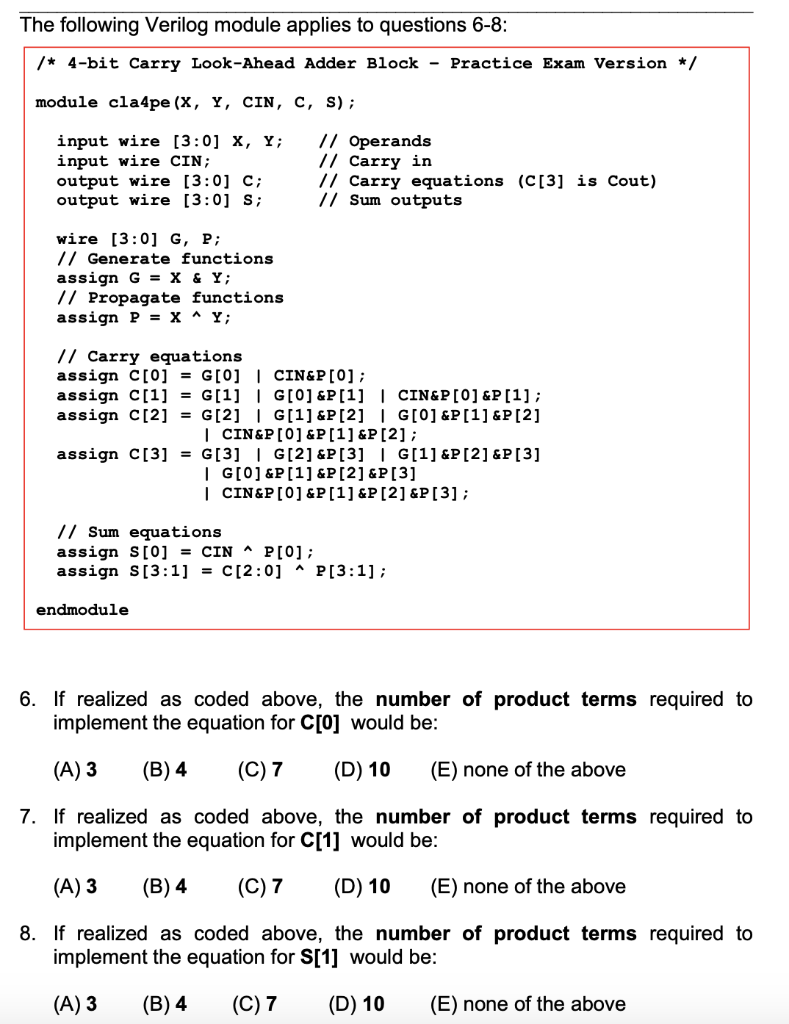 The Following Verilog Module Applies To Questions 6 8 Chegg 