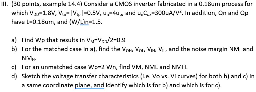 Solved Ii 30 Points Example 14 4 Consider A Cmos Inve Chegg Com