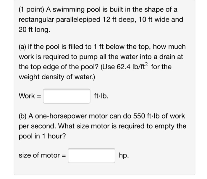 Solved 1 Point A Swimming Pool Is Built In The Shape Of Chegg Com