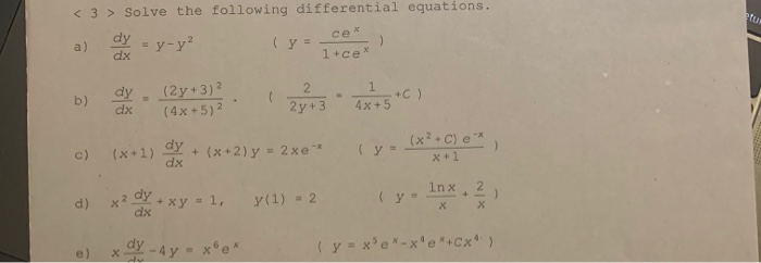 Solved 3 Solve The Following Differential Equations Seh Dy Chegg Com