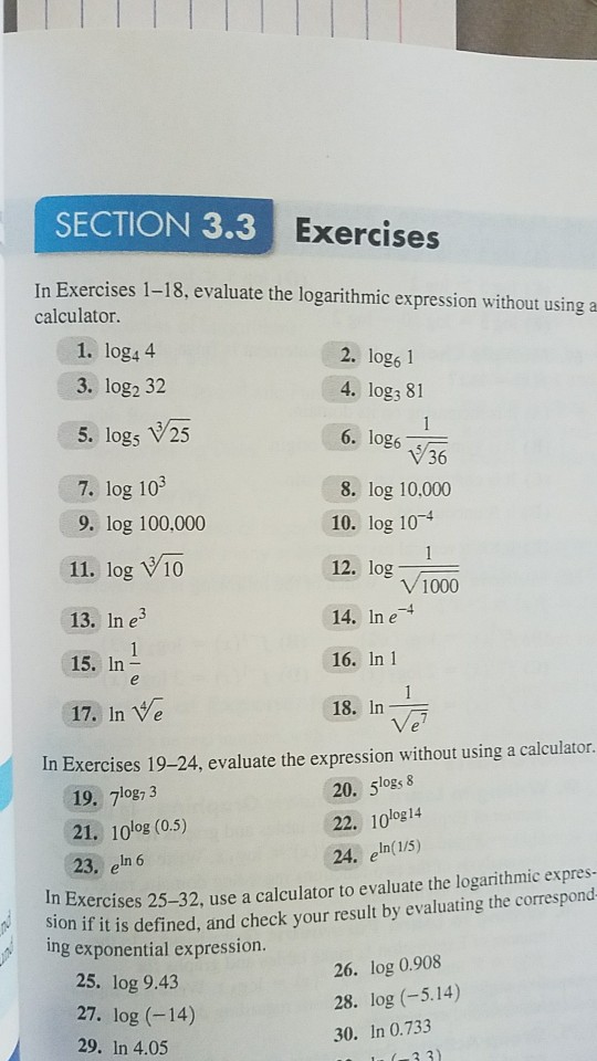 Solved Evaluate without using calcular.to (3 1) logg, 3