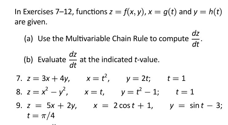 Solved In Exercises 7 12 Functions Z F X Y X G T A Chegg Com