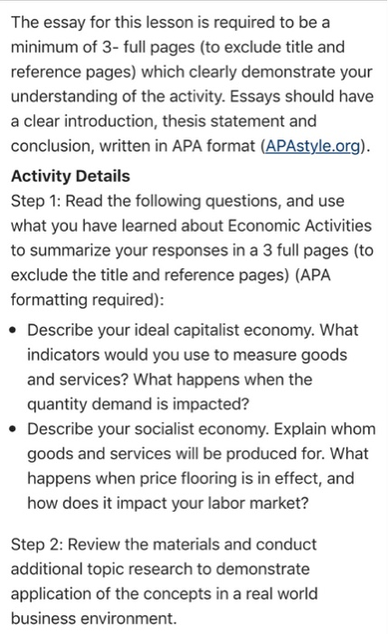 solved the essay for this lesson is required to be a mini question the essay for this lesson is required to be a minimum of full pages to exclude title and reference pages which clearly demonstrate your