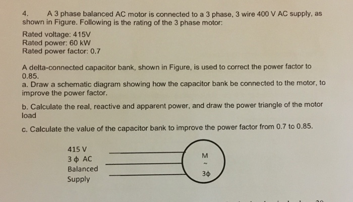 Solved A 3 Phase Balanced Ac Motor Is Connected To A 3 Ph