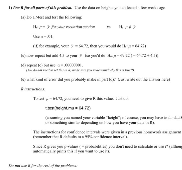 Solved Use The Data On Heights You Collected A Few Weeks Chegg Com