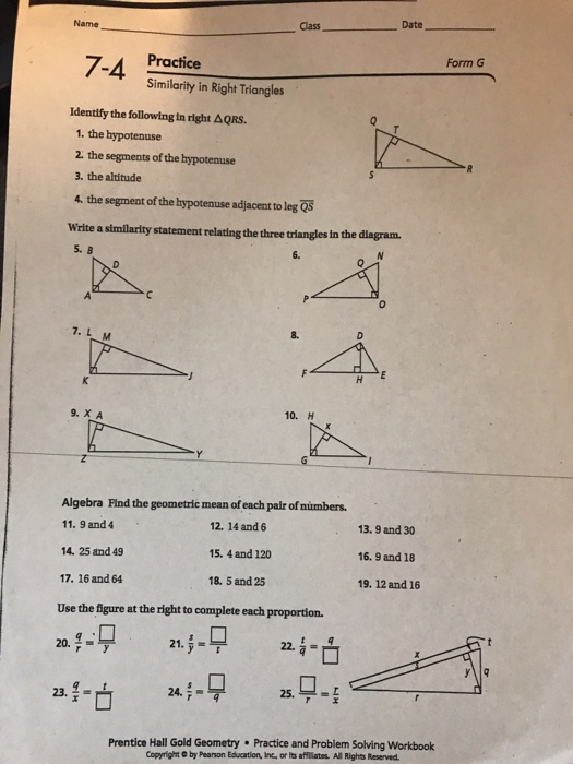 7.5 proportions in triangles worksheet answers picture