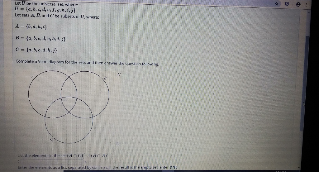 Solved Let U Be The Universal Set Where U A B C D E F Chegg Com