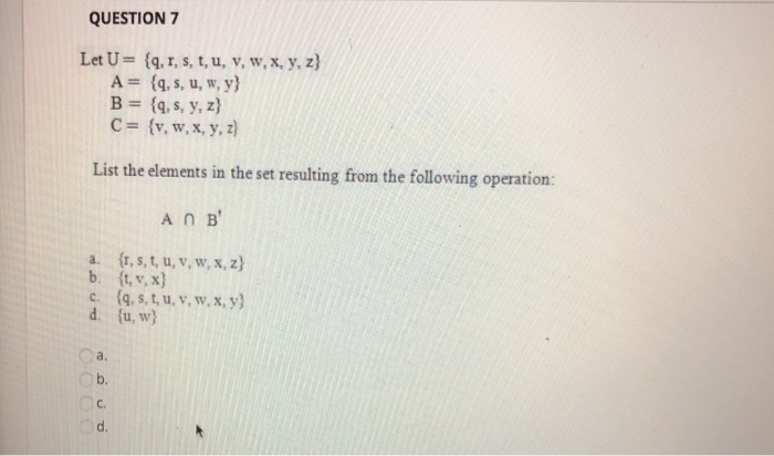 Solved Question 7 Let U Q R S T U V W X Y Z A Chegg Com