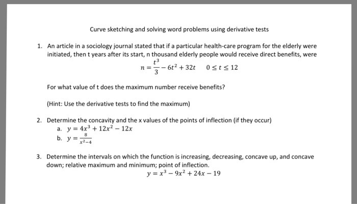 Solved Curve Sketching And Solving Word Problems Using | Chegg.com