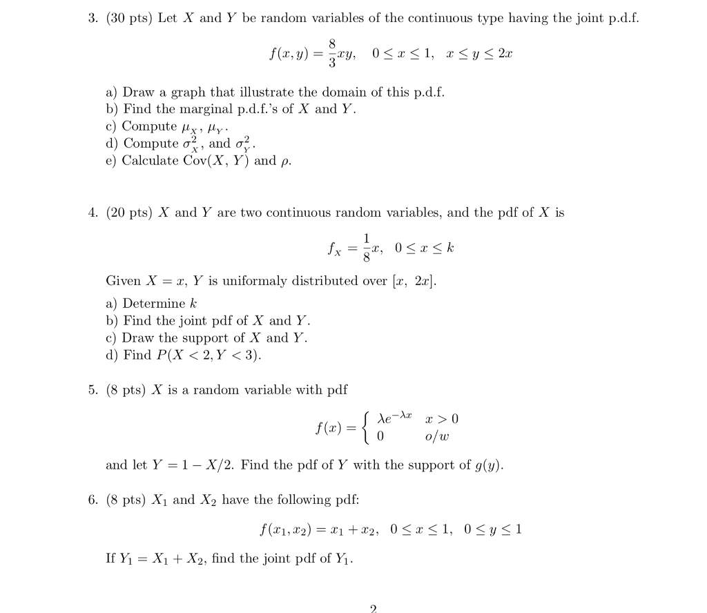 Solved 3 30 Pts Let X And Y Be Random Variables Of The Chegg Com