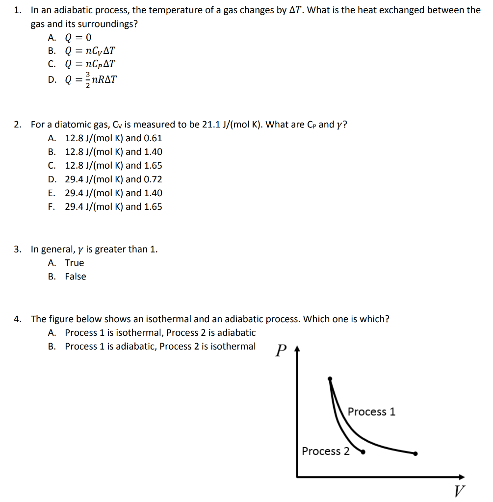 1 In An Adiabatic Process The Temperature Of A Gas Chegg Com