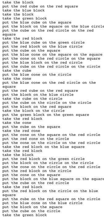 take the block put the red cube on the red square take the blue block take the block take the green block put the blue cube o