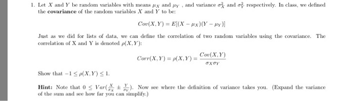 Solved 1 Let X And Y Be Randorn Variables With Means M X Chegg Com