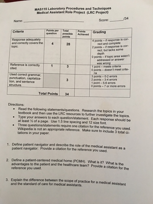 Solved Mas115 Laboratory Procedures And Techniques Medica Chegg Com