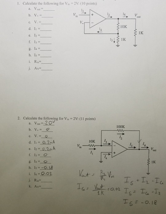 Solved 1 Calculate The Following For Vin 2v 10 Points Chegg Com