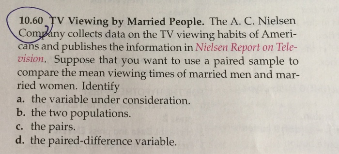 Ærlig kom videre For nylig Solved TV Viewing by Married People. The A. C. Nielsen | Chegg.com