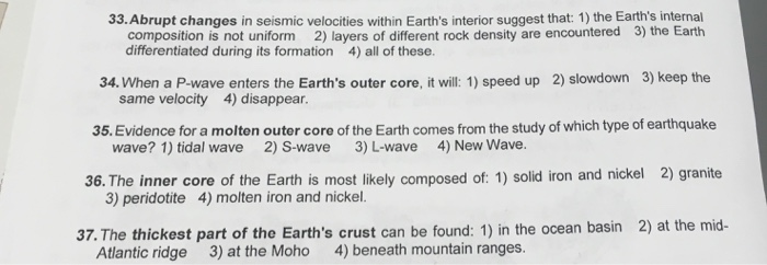 Solved 33 Abrupt Changes In Seismic Velocities Within Ear