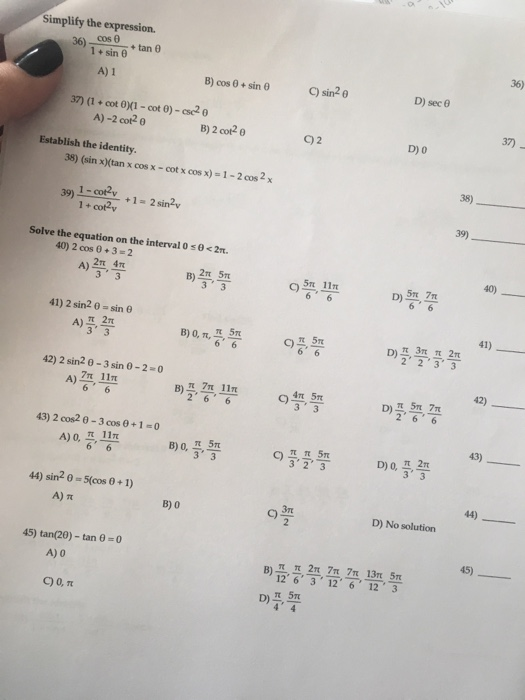 Solved Simplify The Expression 36 Cos 8 1 Sin 8 Tan 8 Chegg Com